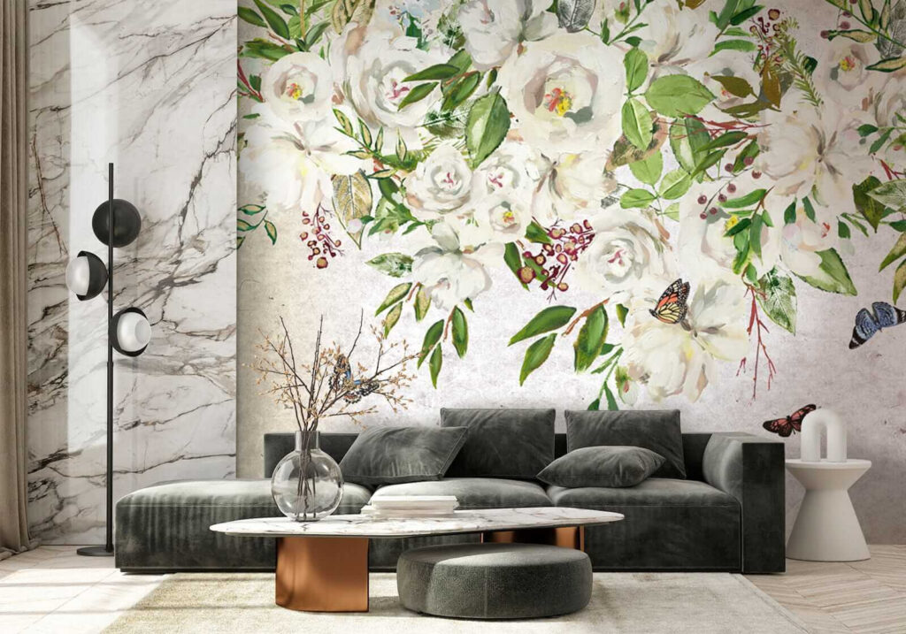 Painting of white flowers and butterflies u33223pig2 1024x717 - Painting of white flowers and butterflies - tegory