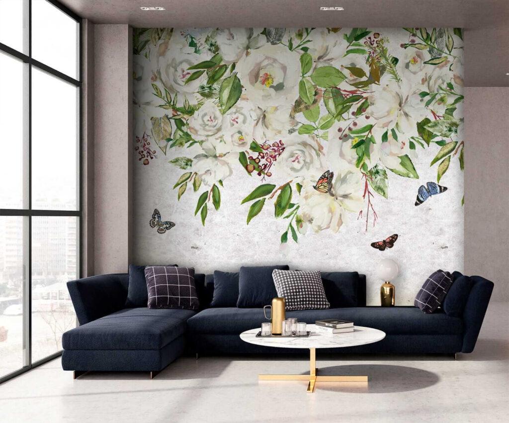 Painting of white flowers and butterflies u33223pig1 1024x852 - Painting of white flowers and butterflies - tegory