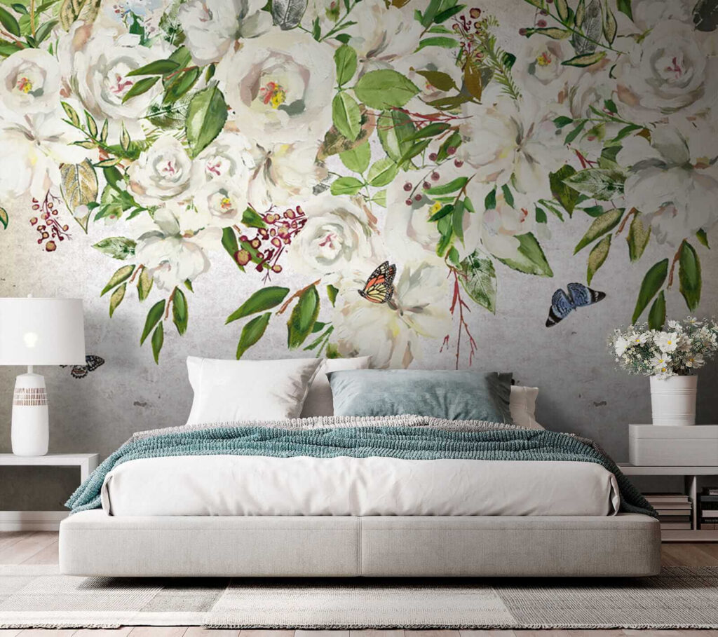 Painting of white flowers and butterflies u33223pib3 1024x909 - Painting of white flowers and butterflies - tegory