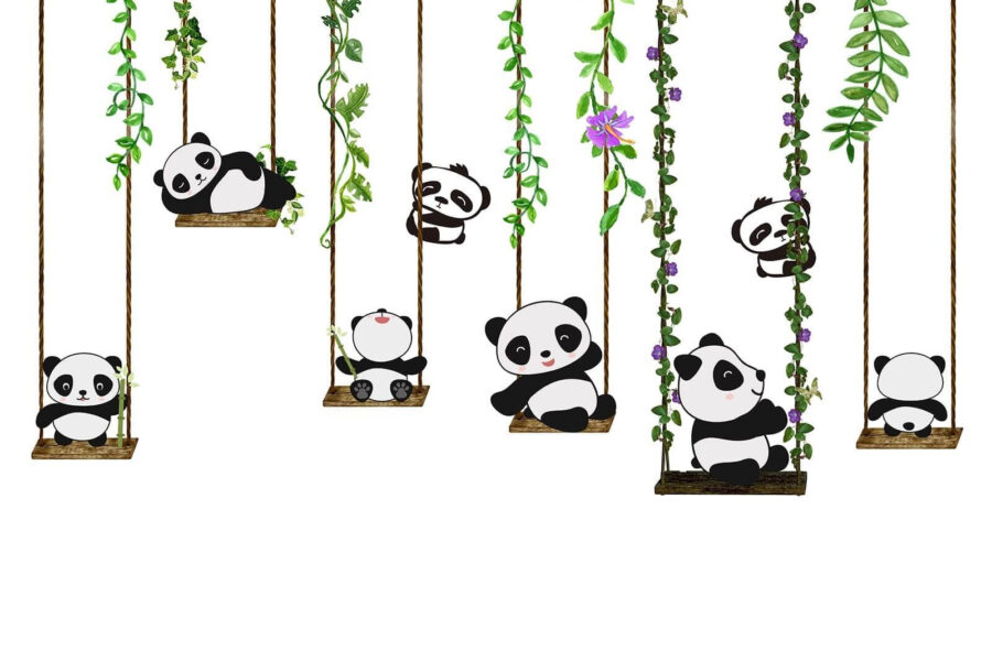 Group of pandas on swings u32772p 900x600 - Group of pandas on swings - tegory