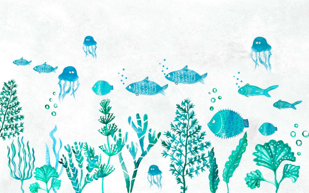A group of fish and jellyfish A group of fish and jellyfish