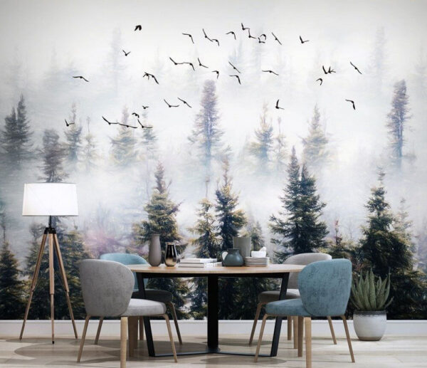 Wall murals Wall murals Birds flying in the sky over trees (SKU: u32237)