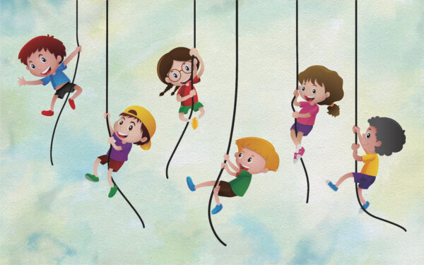 Group of kids climbing on ropes u32016p 600x375 - Group of kids climbing on ropes - tegory