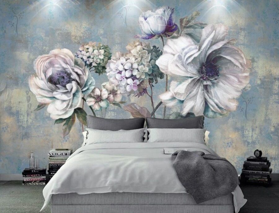 Painting of flowers on a blue background u30652pib1m 900x688 - Painting of flowers on a blue background - tegory