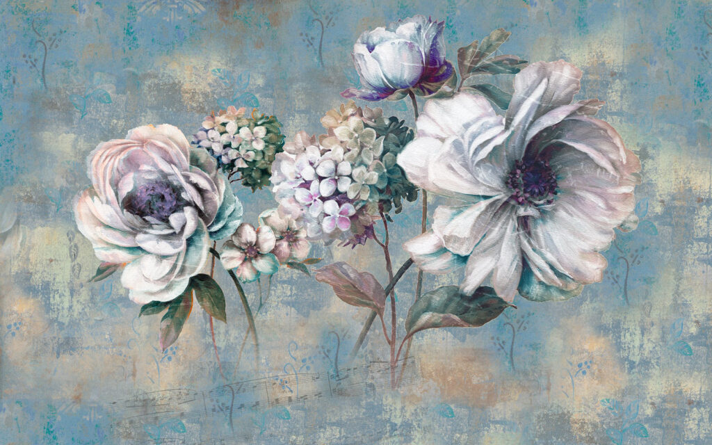 Painting of flowers on a blue background Painting of flowers on a blue background