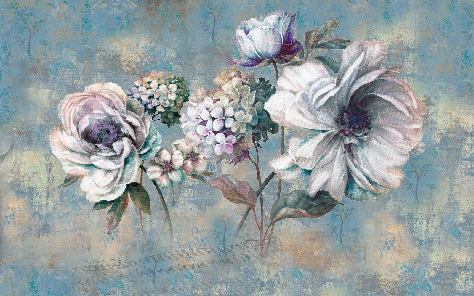 u30652p - Painting of flowers on a blue background - tegory
