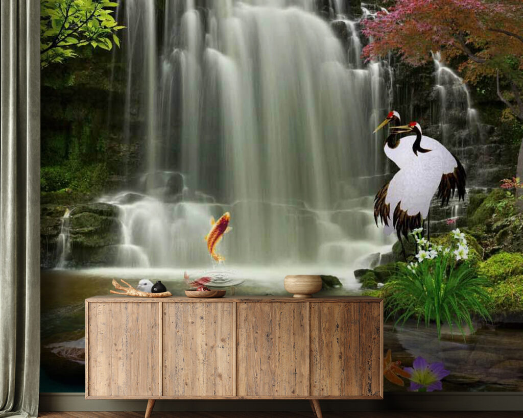 Waterfall with birds and fish u30626pig21 1024x819 - Waterfall with birds and fish - tegory