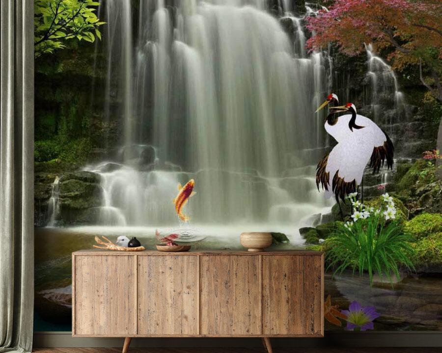 Waterfall with birds and fish u30626pig21 900x720 - Waterfall with birds and fish - tegory