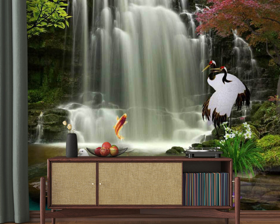 Waterfall with birds and fish u30626pig20 900x720 - Waterfall with birds and fish - tegory
