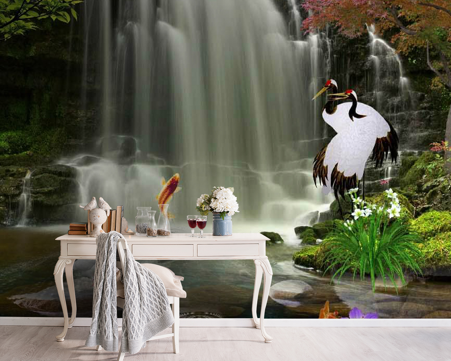 Waterfall with birds and fish u30626pig5m - Waterfall with birds and fish - tegory