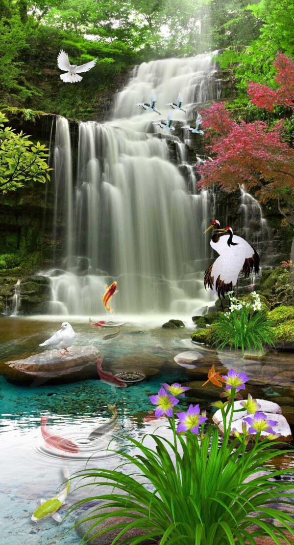 Waterfall with birds and fish u30626p 600x1109 - Waterfall with birds and fish - tegory