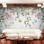 Wall murals Painting of flowers and butterflies