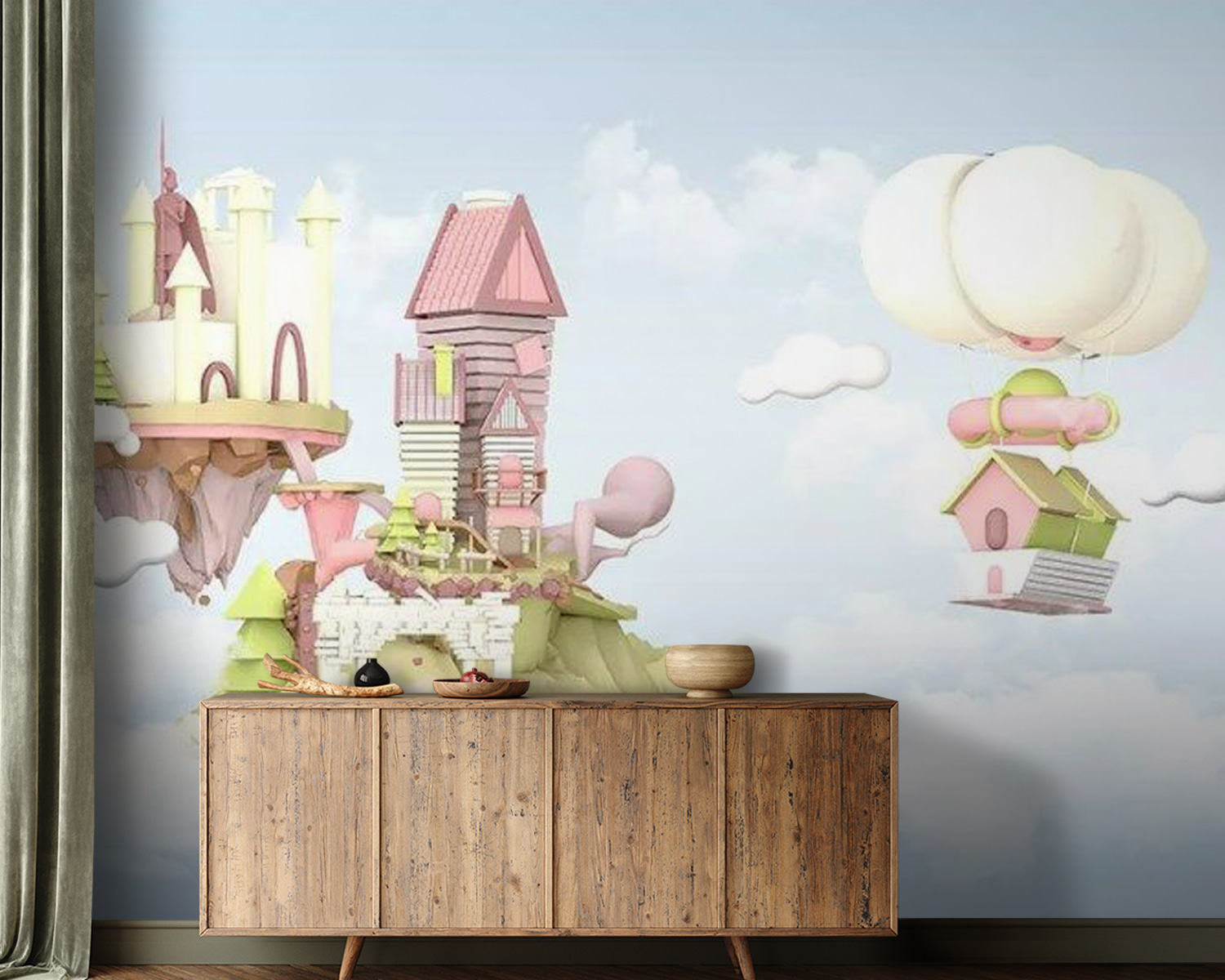 u30533pig21m - Cartoon houses floating in the sky - tegory