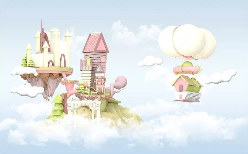 Cartoon houses floating in the sky u30533p - Cartoon houses floating in the sky - tegory