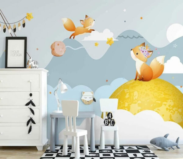 Wall murals Wall murals Cartoon of foxes on a moon (SKU: u30386)