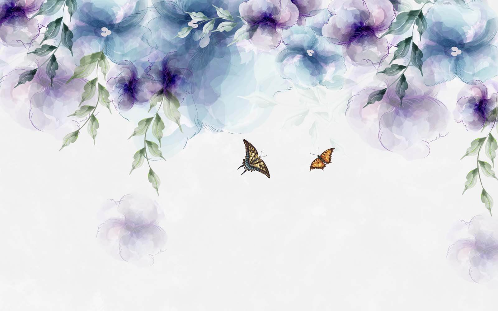 Butterfly and flowers with leaves u30153p - Butterfly and flowers with leaves - tegory
