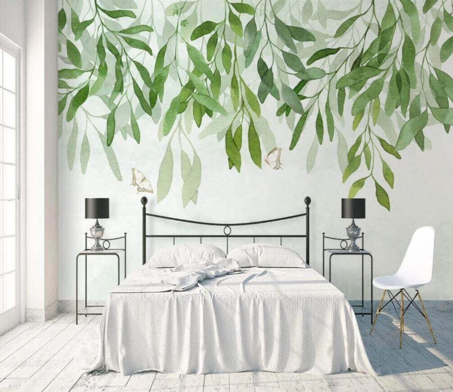 Painting of leaves and butterflies