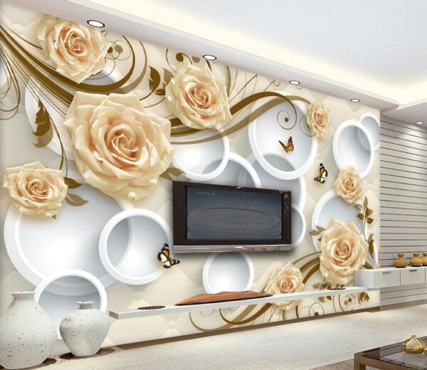 Wall murals Wallpaper with roses and butterflies (SKU: u28751) Wall murals Wall murals Wallpaper with roses and butterflies (SKU: u28751)