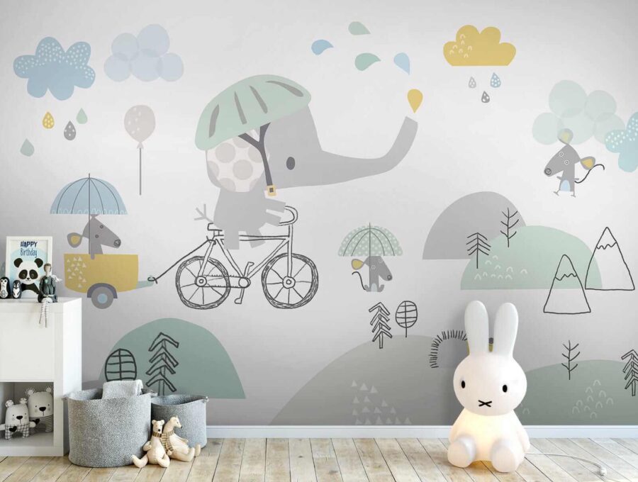 Wall murals Cartoon elephant riding a bicycle - Image 8
