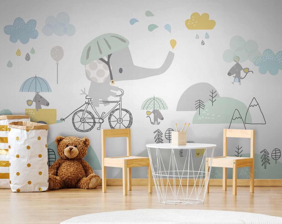 Wall murals Cartoon elephant riding a bicycle - Image 7