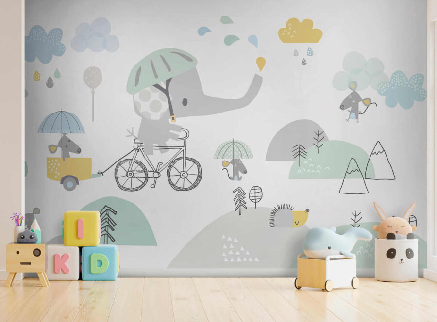 Wall murals Cartoon elephant riding a bicycle - Image 6