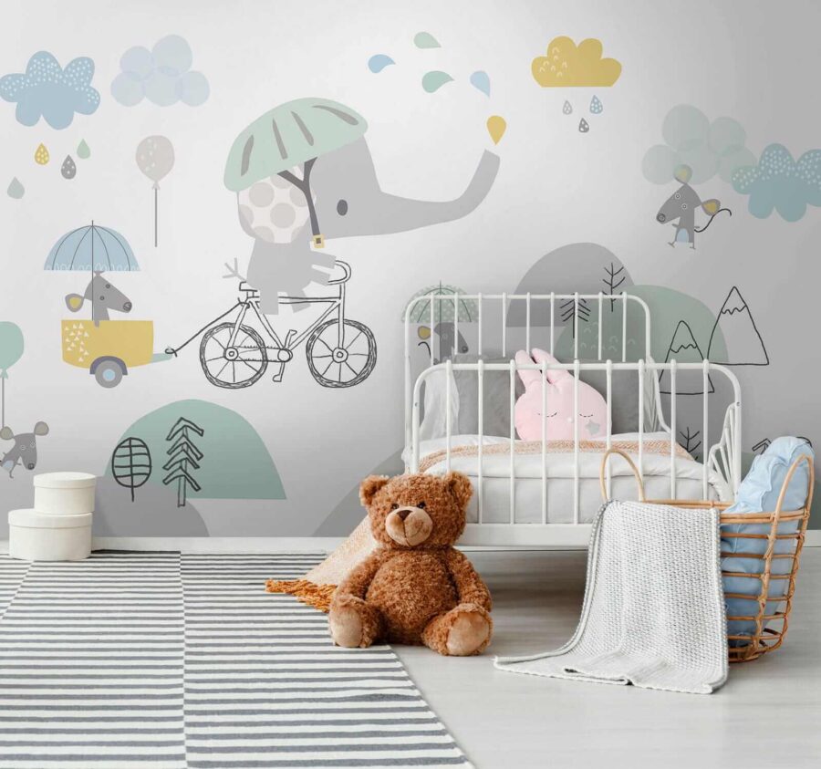 Wall murals Cartoon elephant riding a bicycle - Image 5