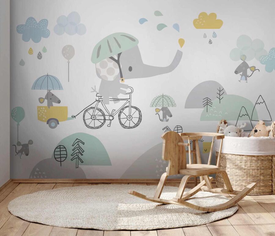 Wall murals Cartoon elephant riding a bicycle - Image 4