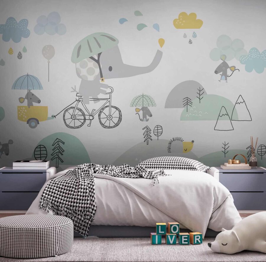 Wall murals Cartoon elephant riding a bicycle - Image 3