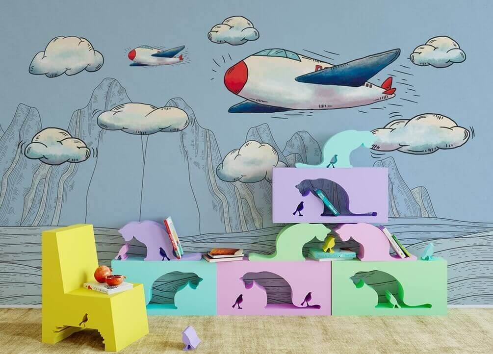 u28105pir2 - Cartoon of airplanes flying over mountains - tegory