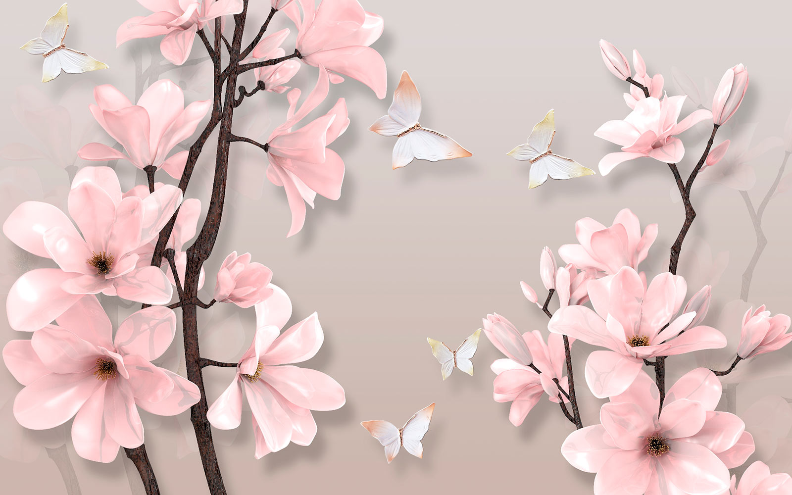 u25381p - Pink flowers and butterflies on a tree - tegory