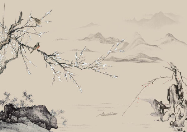 Painting of birds on a branch Painting of birds on a branch