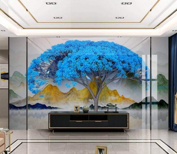 Wall murals Tree with blue leaves (SKU: u24717) Wall murals Wall murals Tree with blue leaves (SKU: u24717)