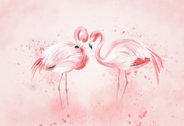 Two flamingos standing next to each other