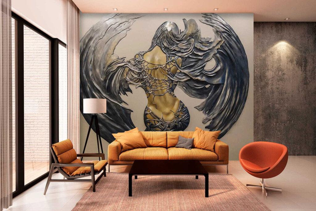 Metal sculpture of a woman with wings Metal sculpture of a woman with wings