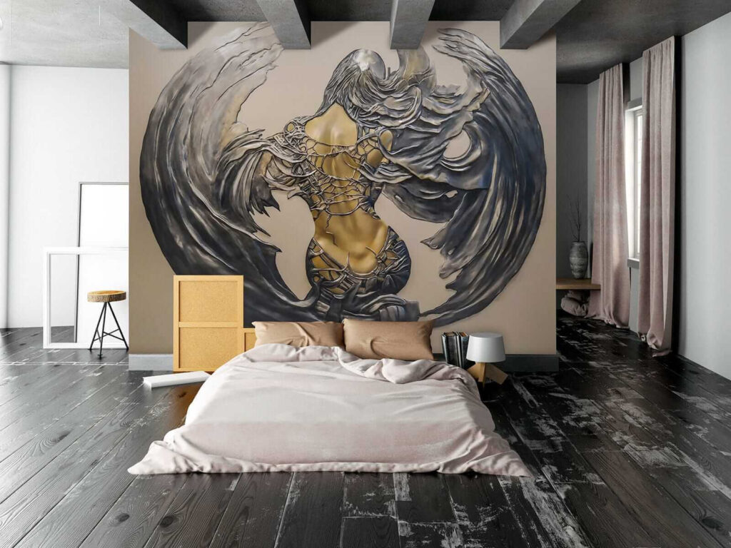 Metal sculpture of a woman with wings Metal sculpture of a woman with wings