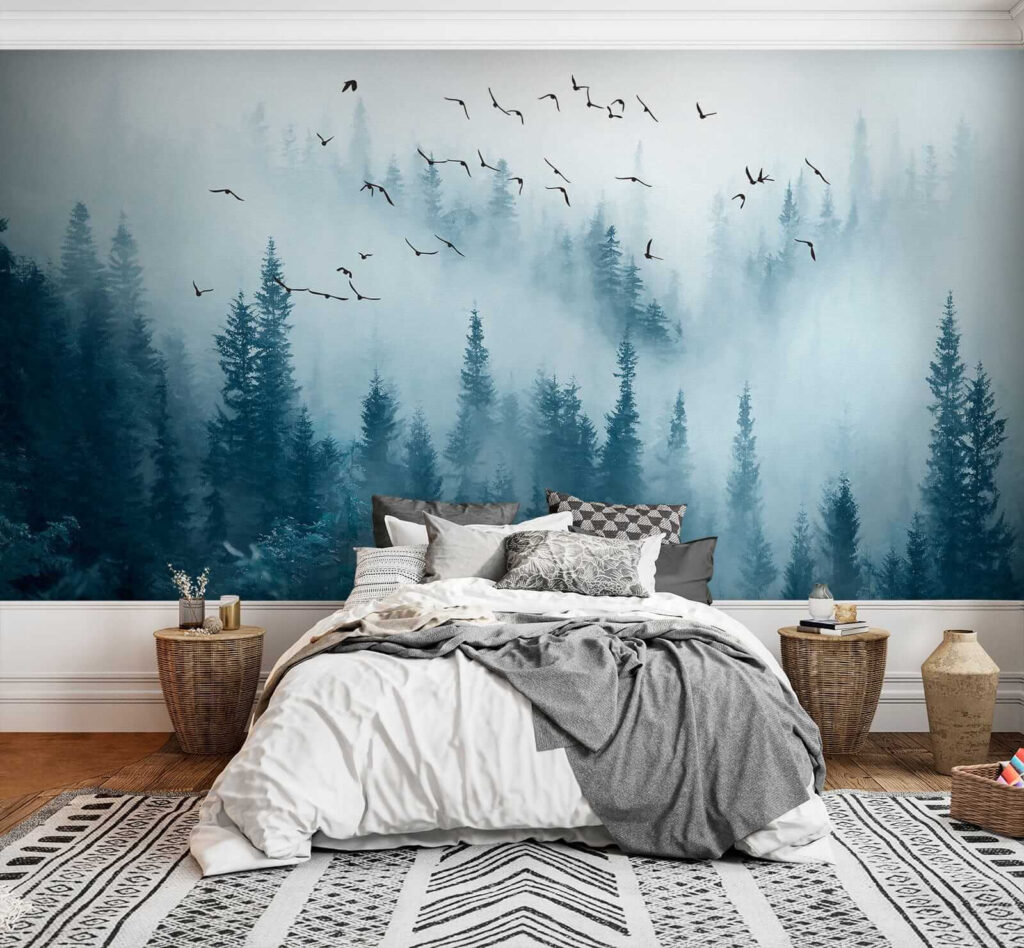 Birds flying over a forest Birds flying over a forest