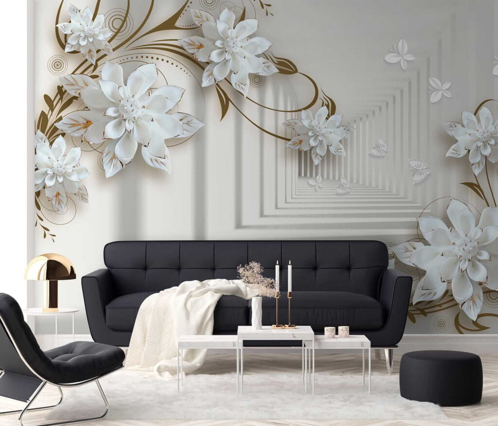 White flower design on a white background