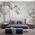 Wall mural White flower design on a white background