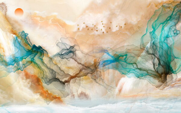 Painting of birds flying in the sky Painting of birds flying in the sky