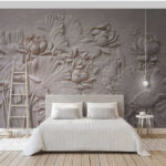 Wall murals Elegant floral relief design in beige