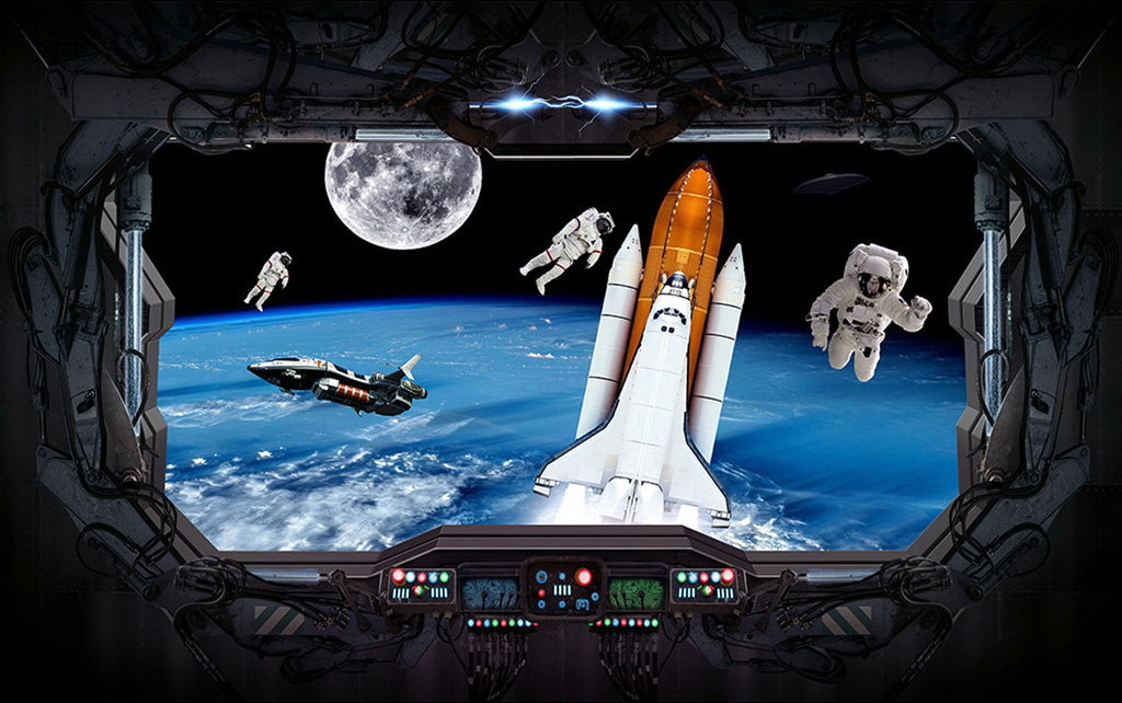 Space shuttle and astronauts in outer space Space shuttle and astronauts in outer space