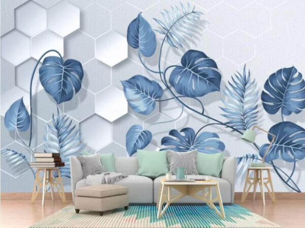 Wall murals Blue leaves on a white background (SKU: u21004) Wall murals Wall murals Blue leaves on a white background (SKU: u21004)