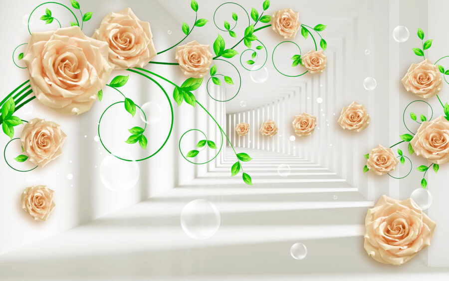Wallpaper with roses and leaves