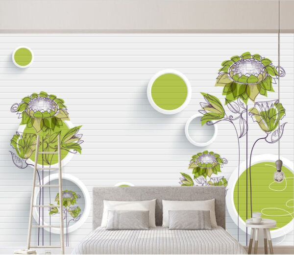 Wall murals Wallpaper with flowers and circles