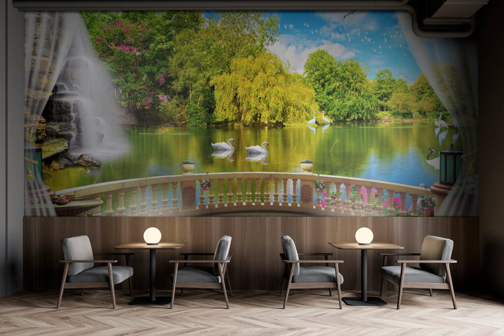 View of a pond with birds and trees u18753piz1 1024x683 - View of a pond with birds and trees - tegory