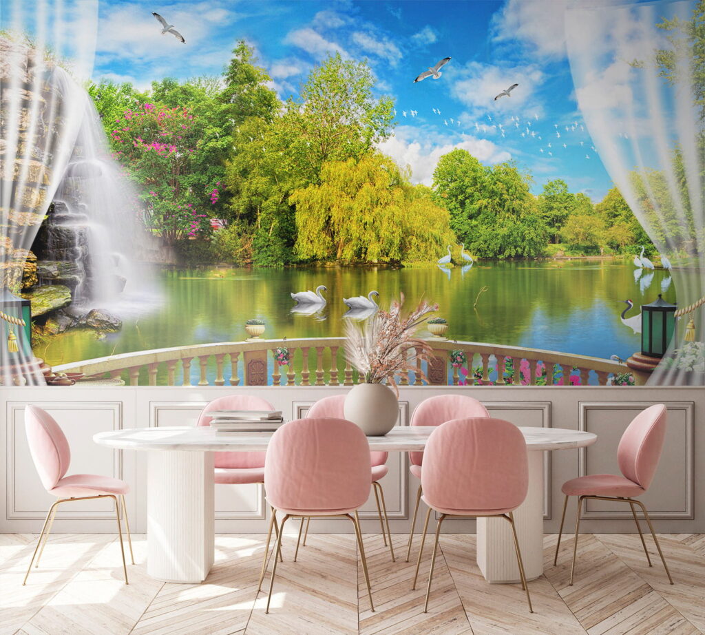 View of a pond with birds and trees u18753pik1 1024x922 - View of a pond with birds and trees - tegory