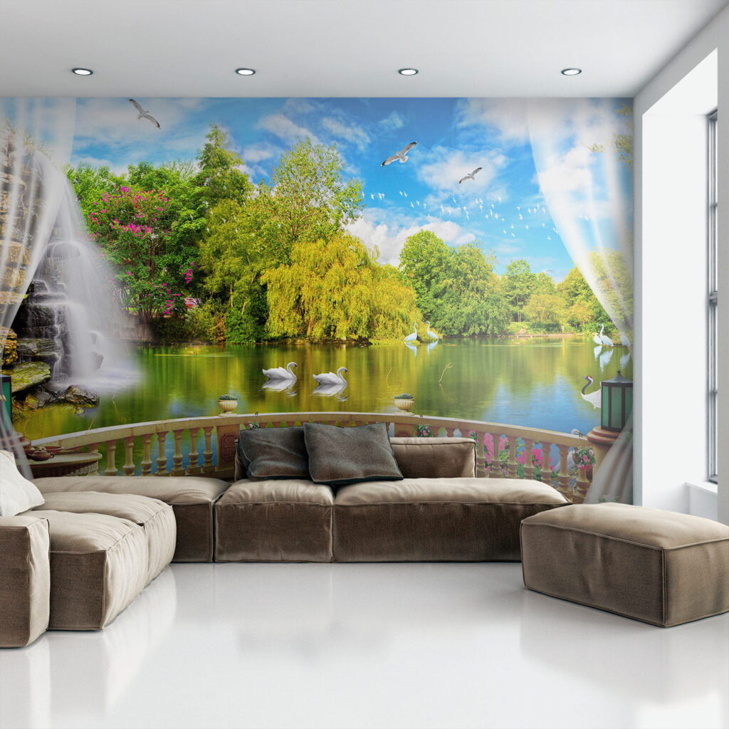 View of a pond with birds and trees u18753pig1 1024x1024 - View of a pond with birds and trees - tegory