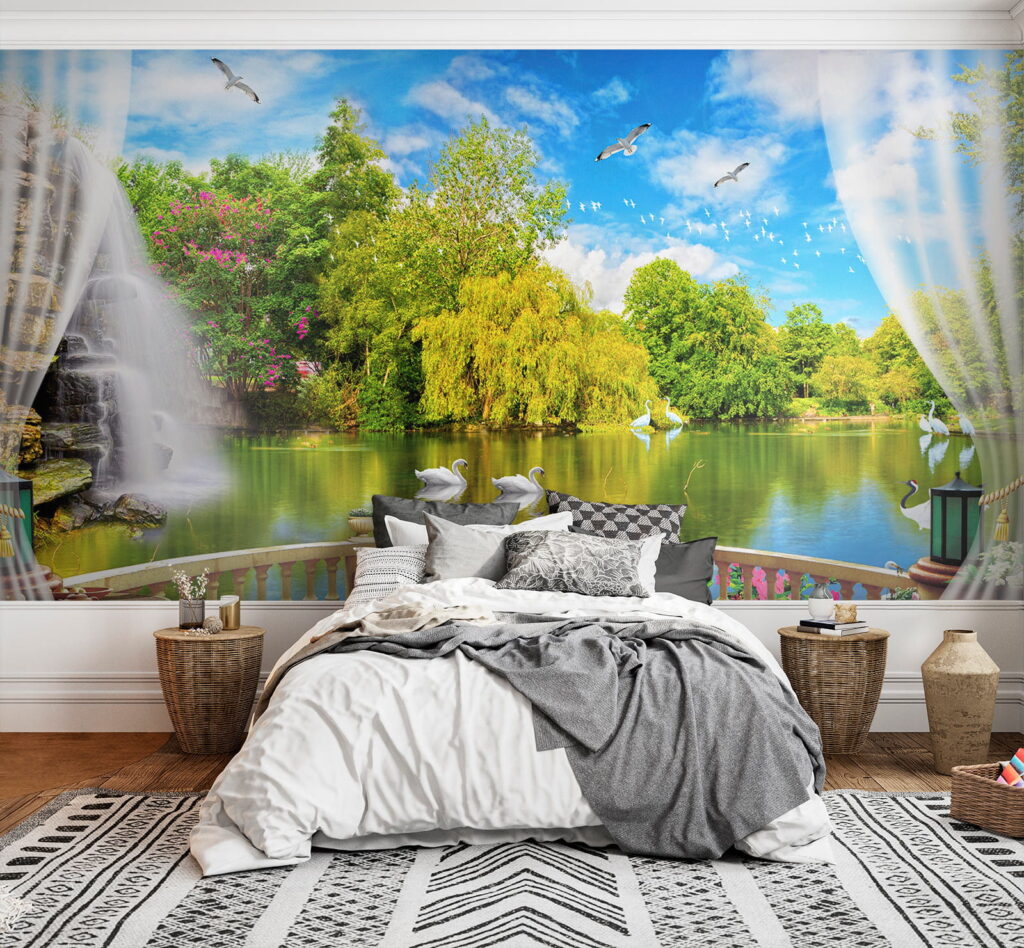 View of a pond with birds and trees u18753pib1 1024x948 - View of a pond with birds and trees - tegory