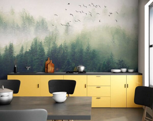 Birds flying over a forest Birds flying over a forest