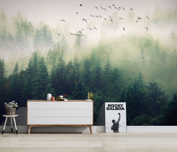 Birds flying over a forest Birds flying over a forest